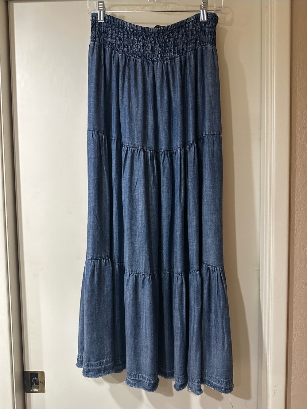 Velvet Heart Denim-Style Blue Tiered Maxi Skirt